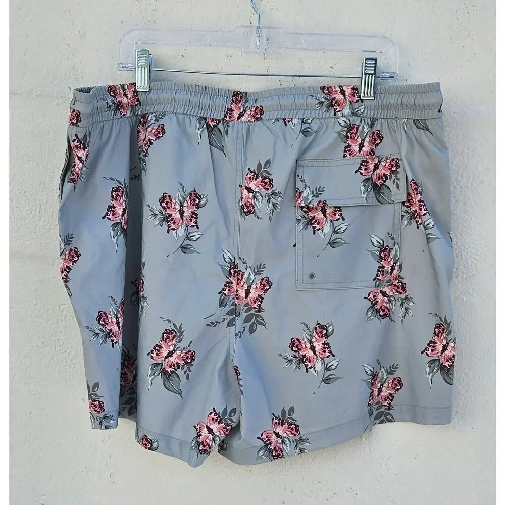 Abercrombie & Fitch Mens Swim Shorts XXL Blue Floral Butterfly Drawstring Trunks